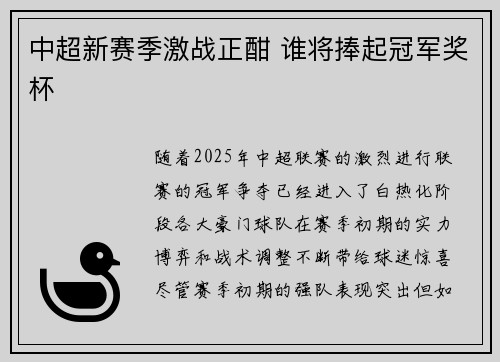中超新赛季激战正酣 谁将捧起冠军奖杯
