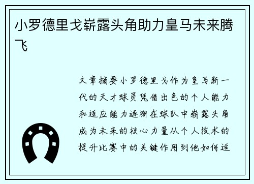 小罗德里戈崭露头角助力皇马未来腾飞